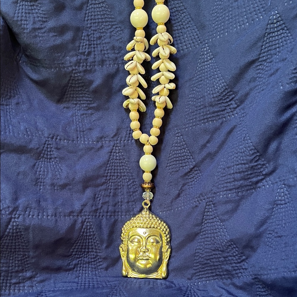Gold and Cream Buddha Pendant Necklace